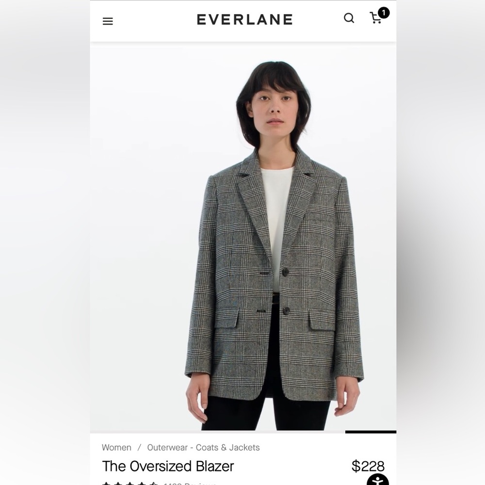 Everlane Gray Plaid Oversized Blazer